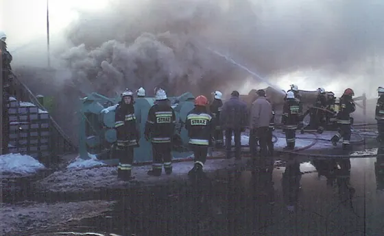 Akcja gaszenia pożaru tartaku w Bieczu; 2010 rok.